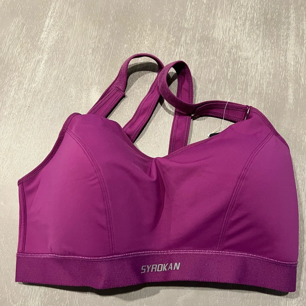 SYROKAN new purple Front adjustable padded sports bra work out bra women’s 34G - Picture 4 of 13